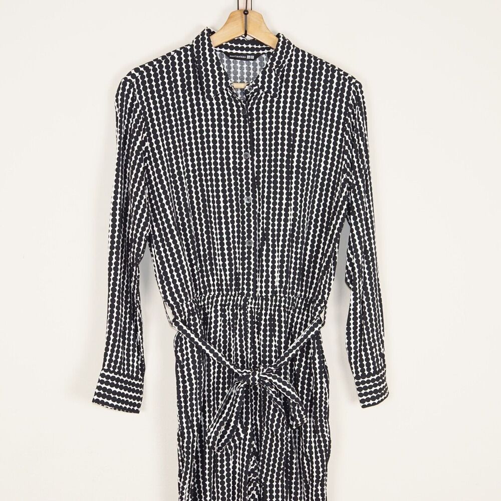 Uniqlo x Marimekko Black Dotted Long Sleeve Belted Jumpsuit Womens sz XS - Picture 1 of 6